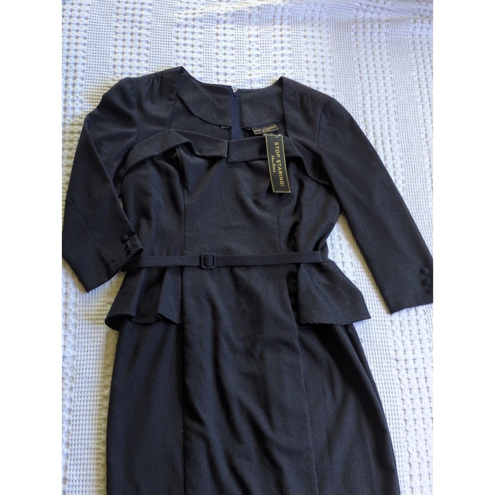 NWT Stop Staring Peplum Wiggle Midi Cocktail Party Dress Charcoal Black Size 16 - Picture 2 of 14